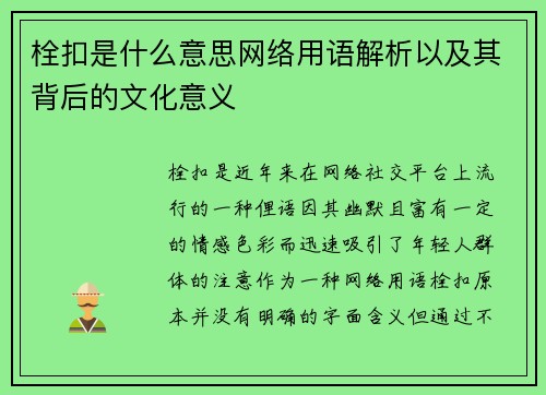 栓扣是什么意思网络用语解析以及其背后的文化意义